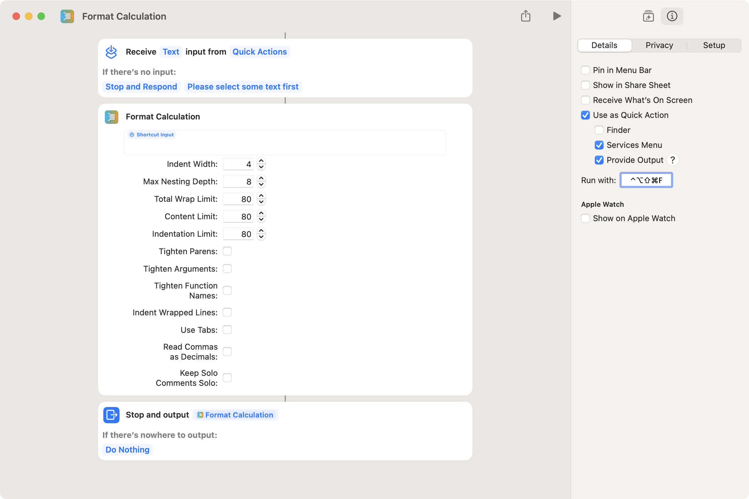 Shortcut using within Shortcut settings